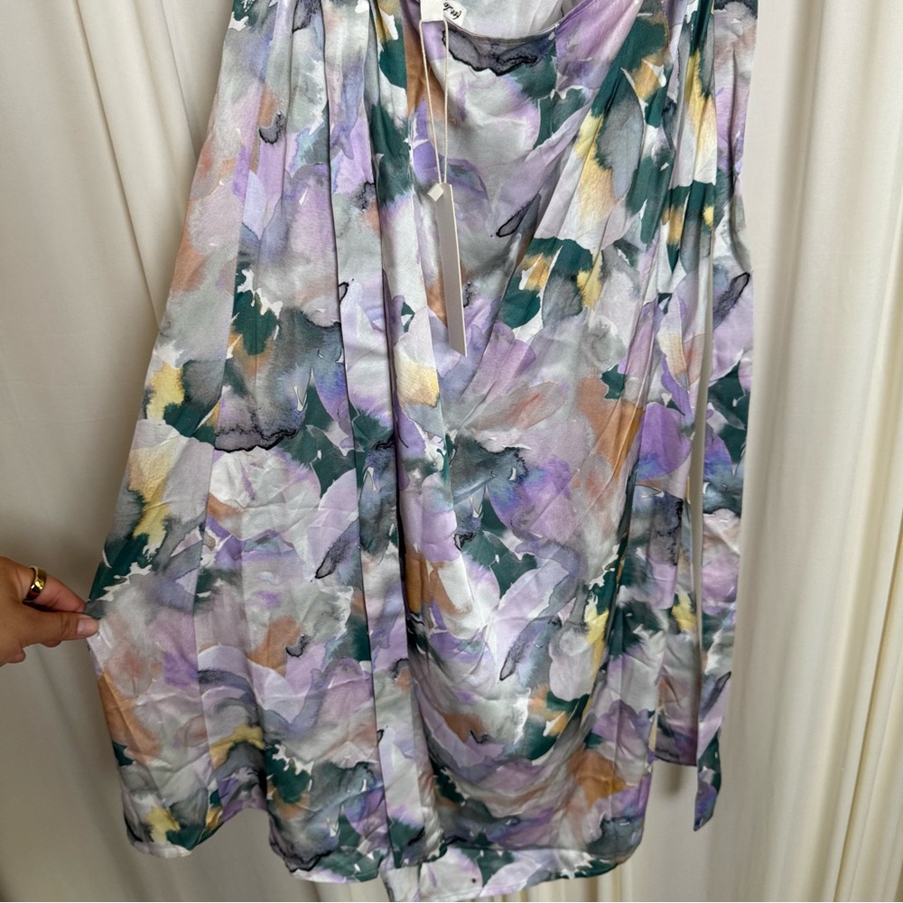 For Love And Lemons Megan Midi‎ Dress Purple Floral Satin Wrap Slit Sundress NEW - Picture 5 of 10